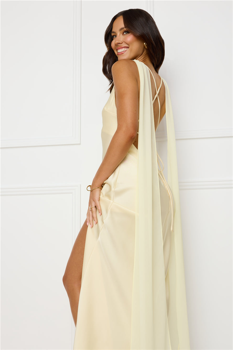 Love Decadence Satin Maxi Dress Yellow