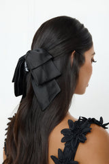 Satin Bow Claw Clip Black