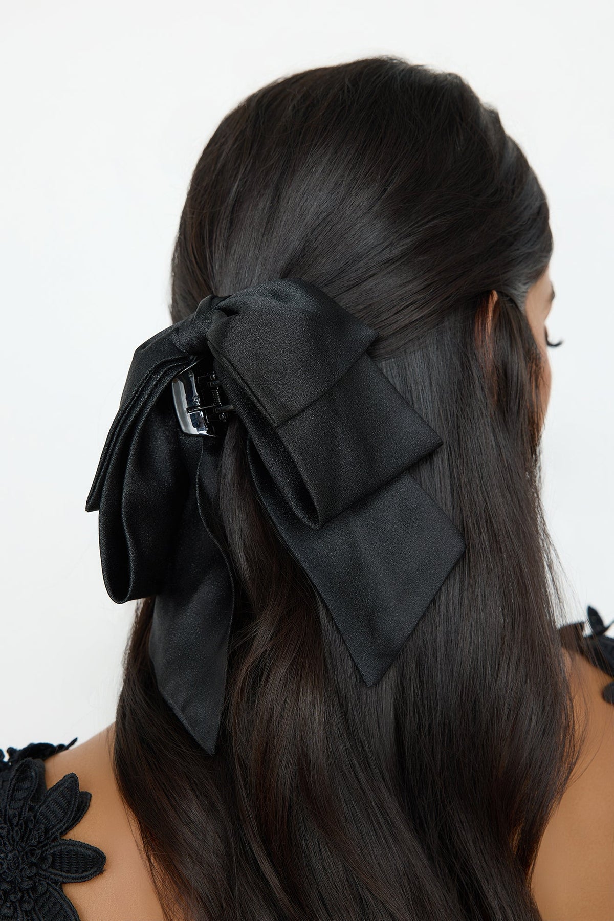 Satin Bow Claw Clip Black