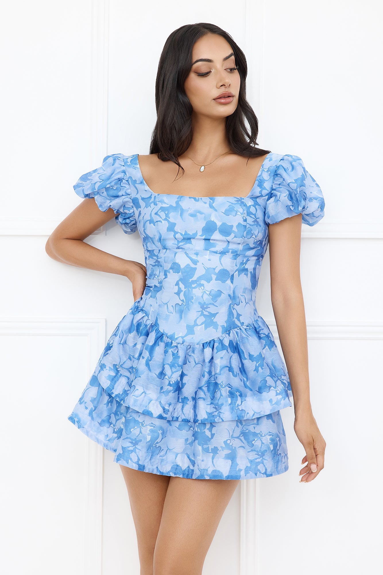 Pearl Kissed Mini Dress Blue