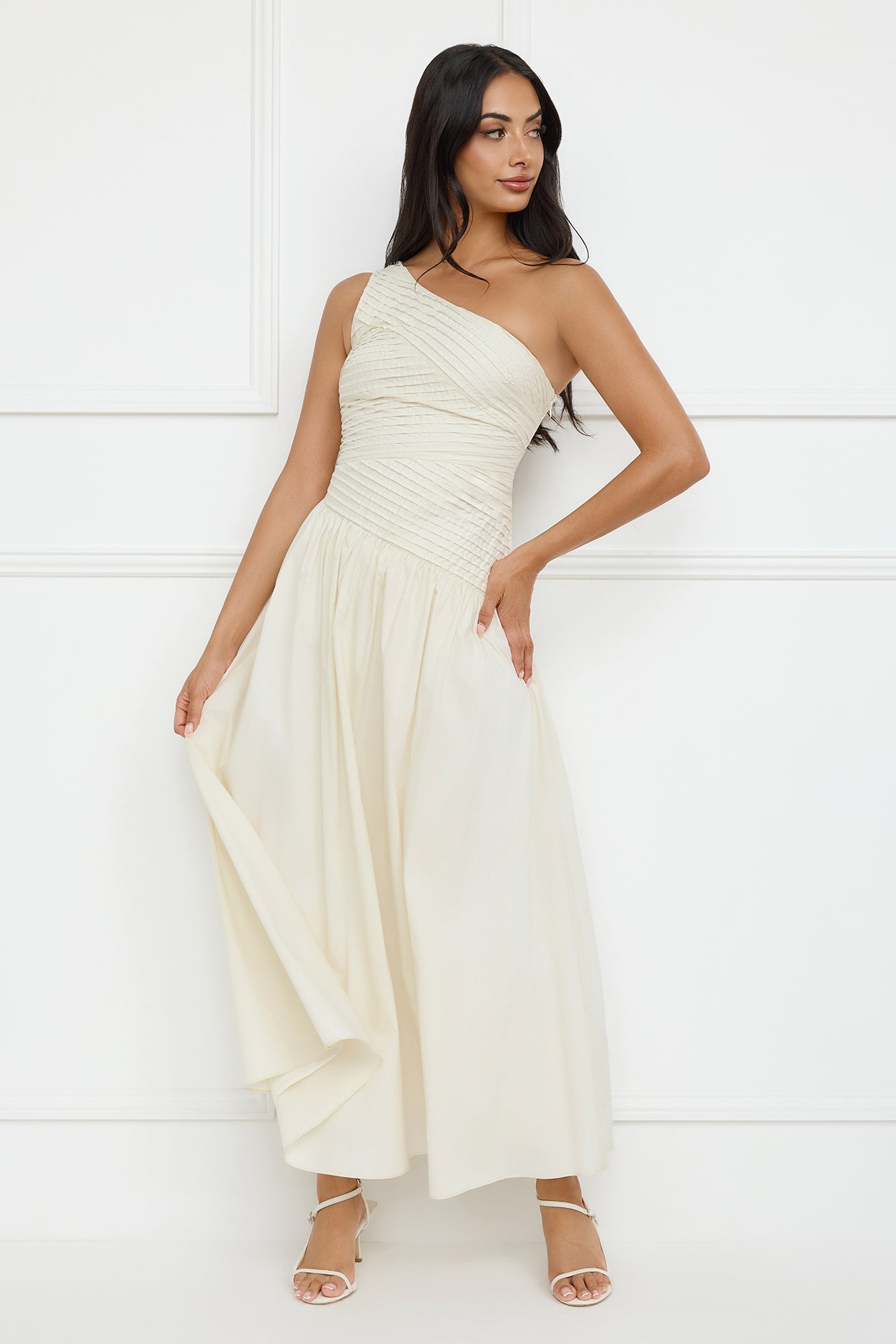 Seashell Moments One Shoulder Maxi Dress Beige