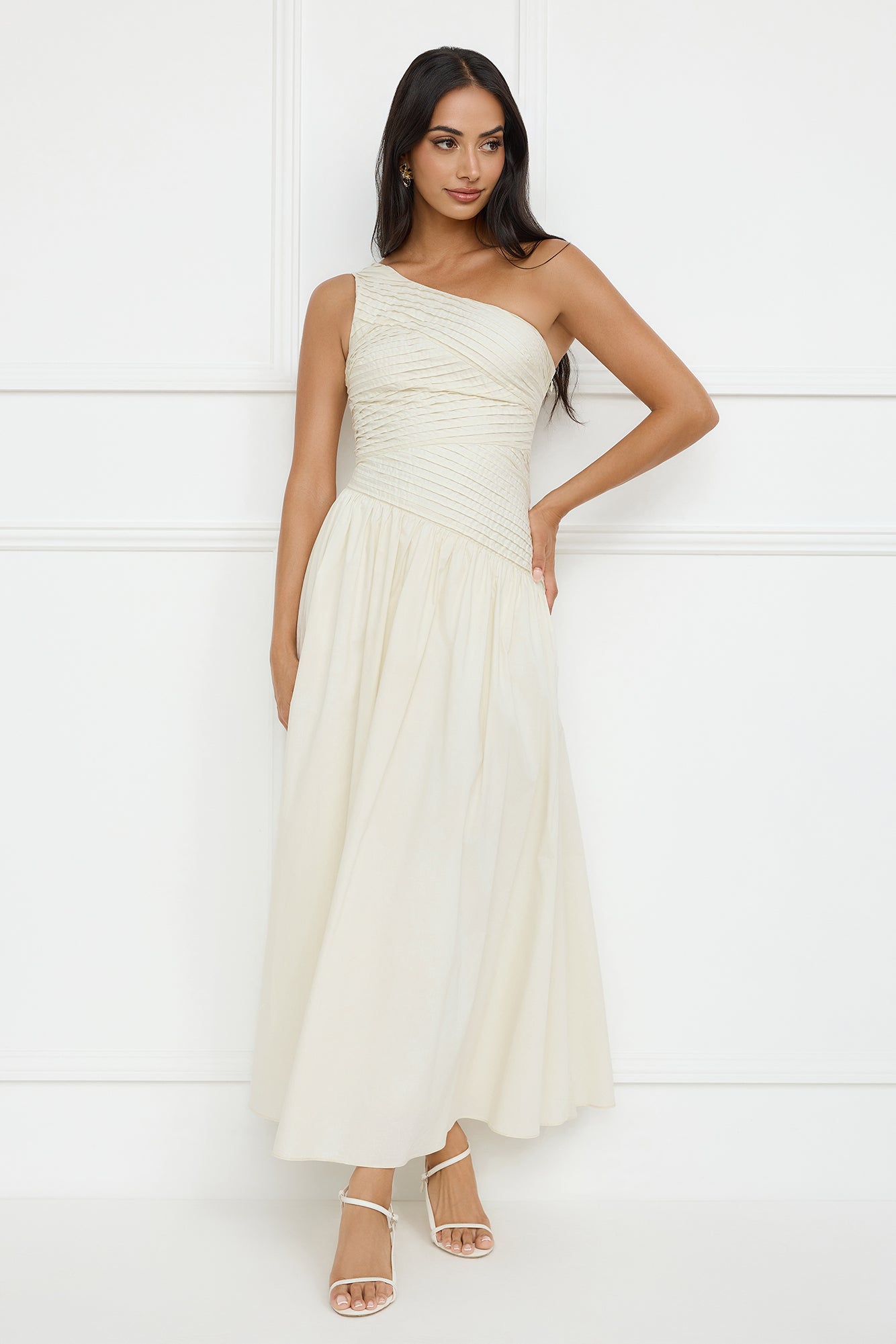 Seashell Moments One Shoulder Maxi Dress Beige