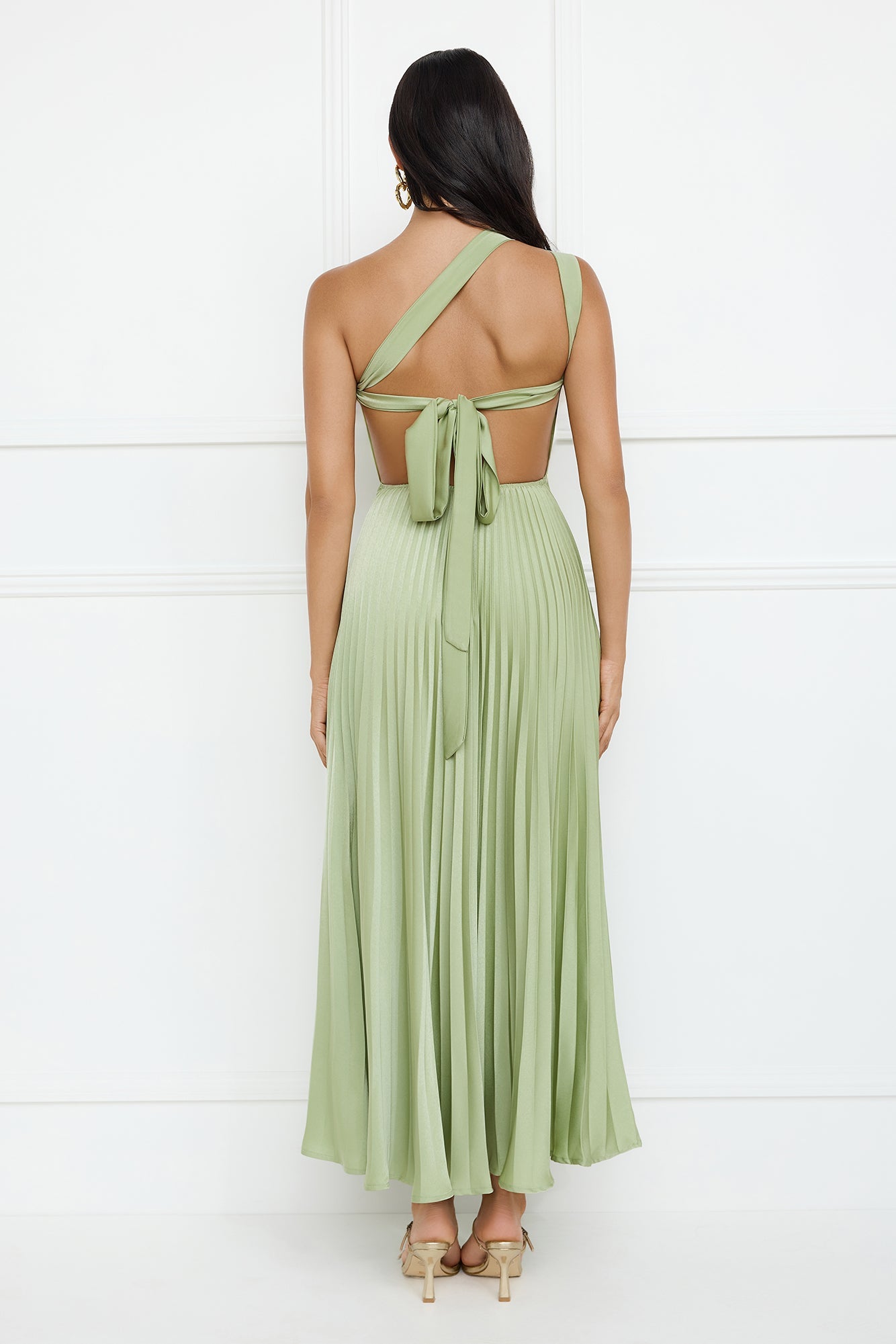 Rosé Reverie One Shoulder Satin Maxi Dress Sage