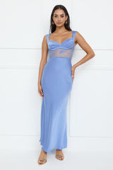 Permission To Party Satin Maxi Dress Blue