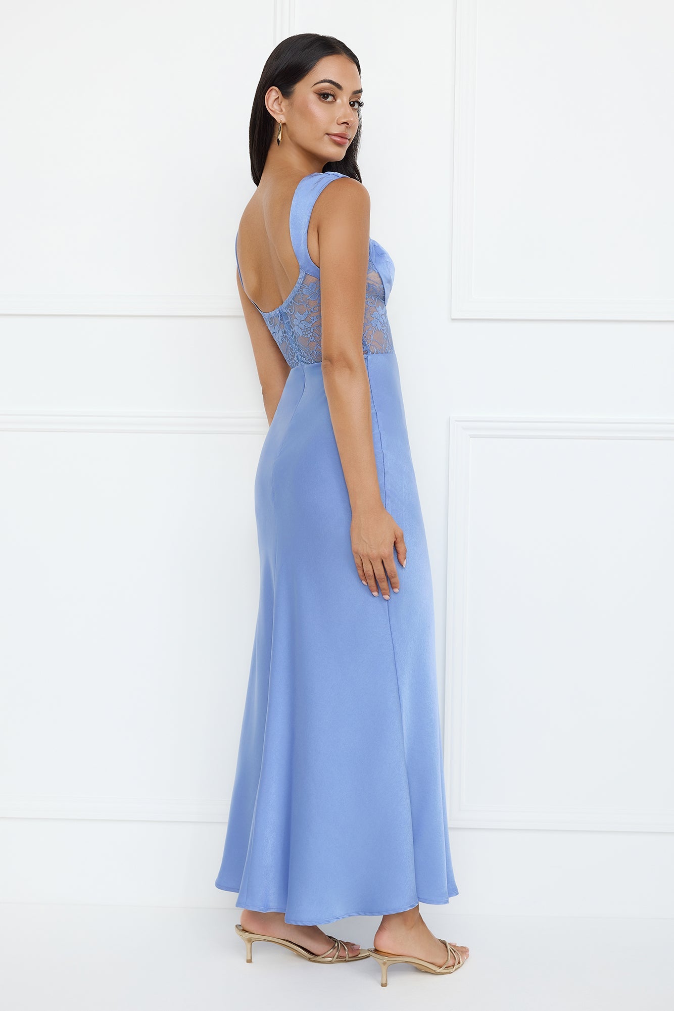 Permission To Party Satin Maxi Dress Blue