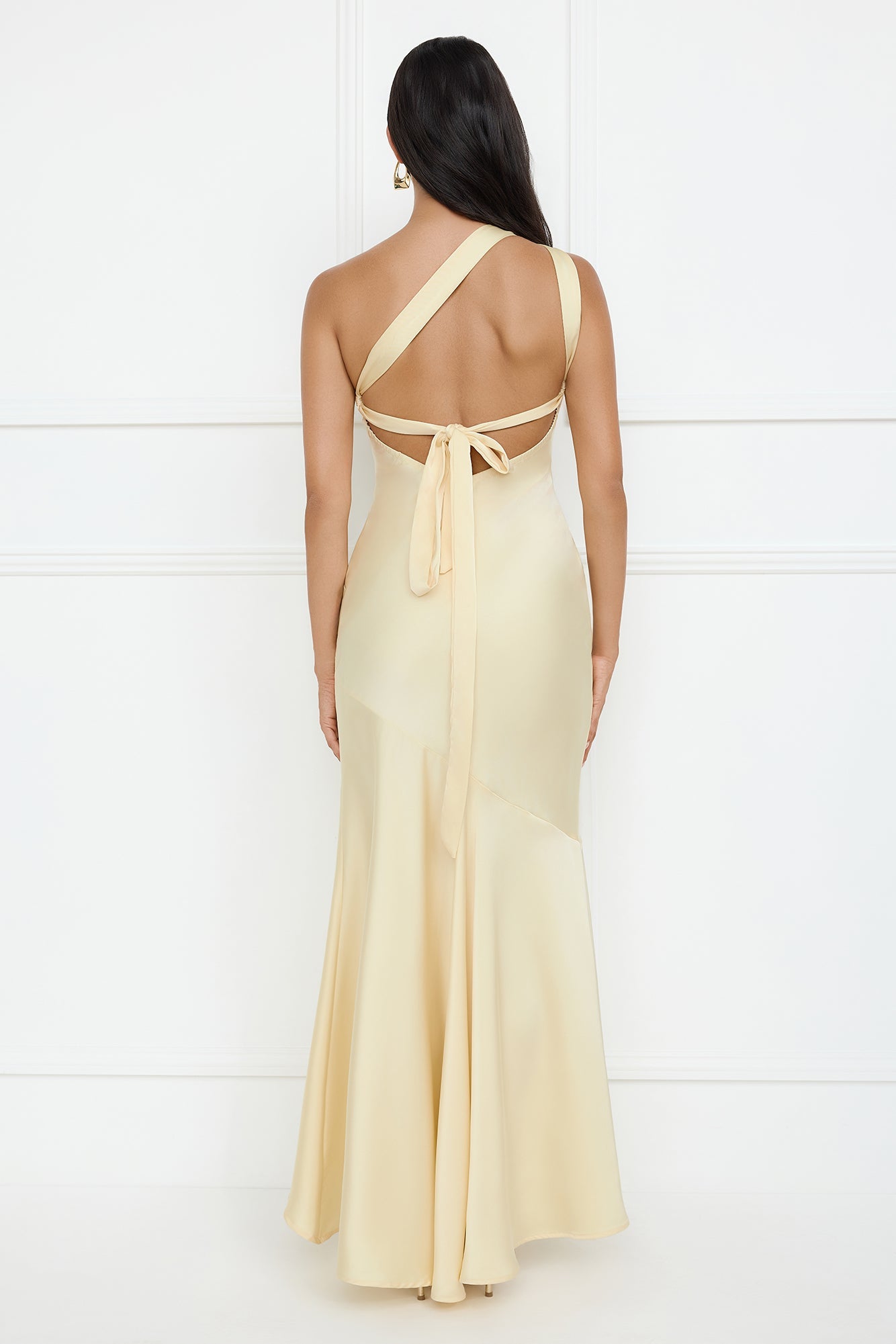 Masquerade Energy One Shoulder Satin Maxi Dress Yellow