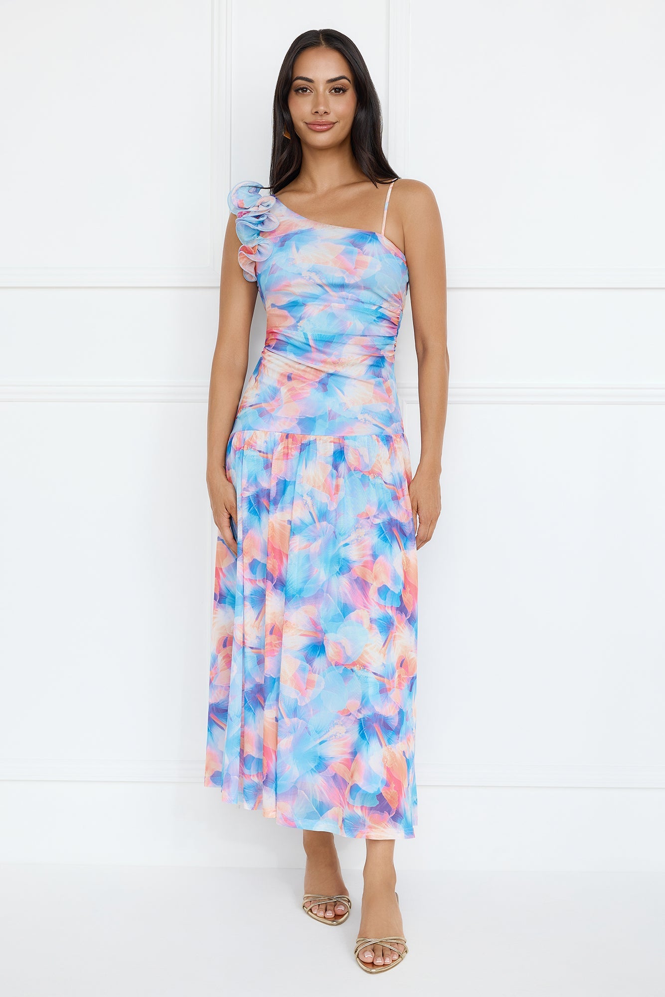 Pretty Encounter Mesh Maxi Dress Blue