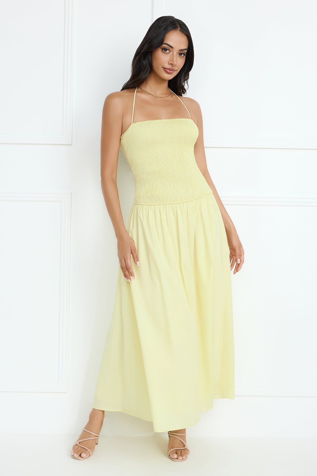 Unmatched Energy Halter Maxi Dress Yellow