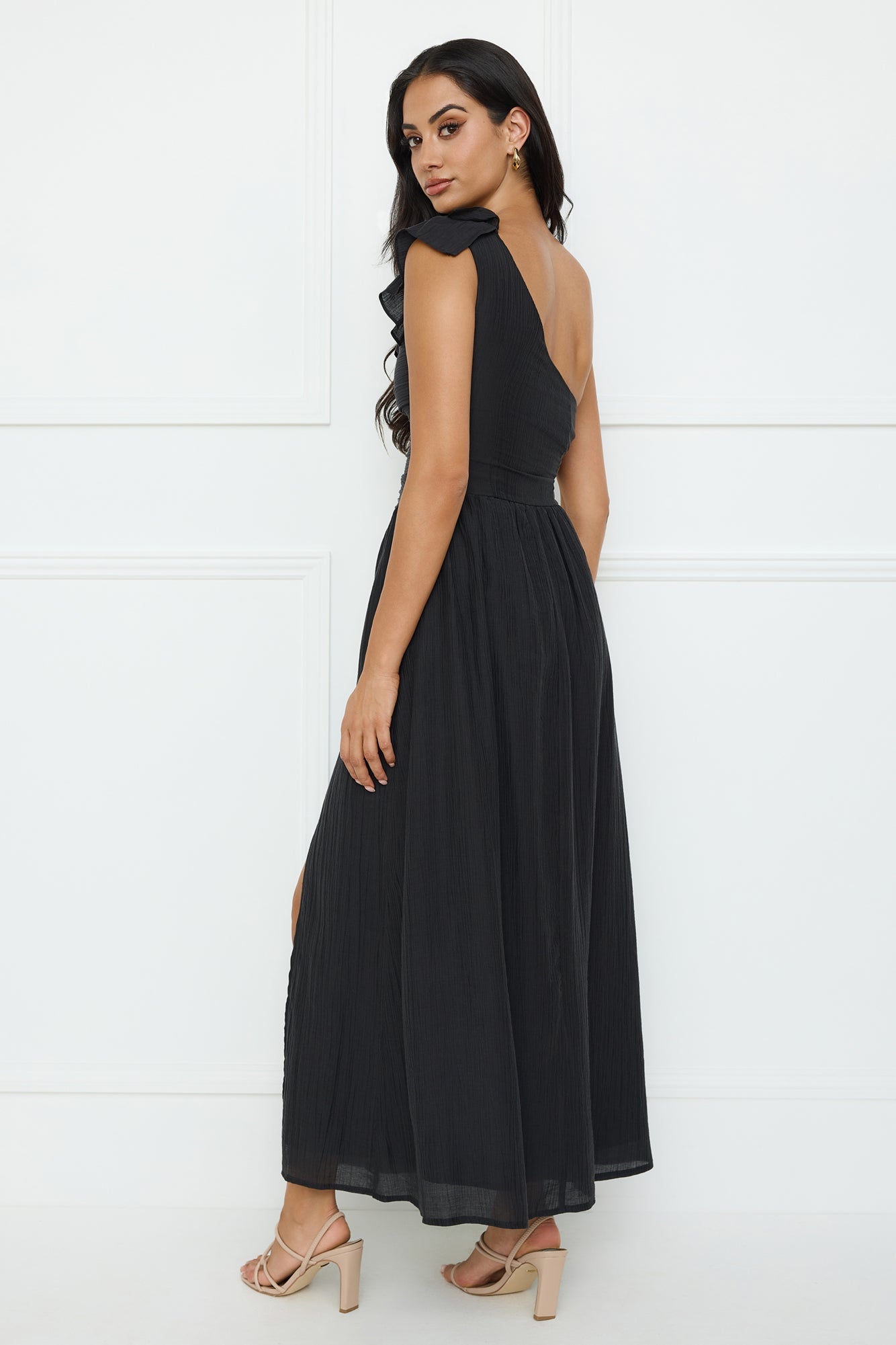 Pastel Dream One Shoulder Maxi Dress Black