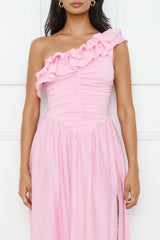 Pastel Dream One Shoulder Maxi Dress Pink
