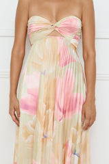 Sea Goddess Strapless Satin Maxi Dress Print