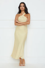 Whispering Palms Satin Midi Dress Yellow