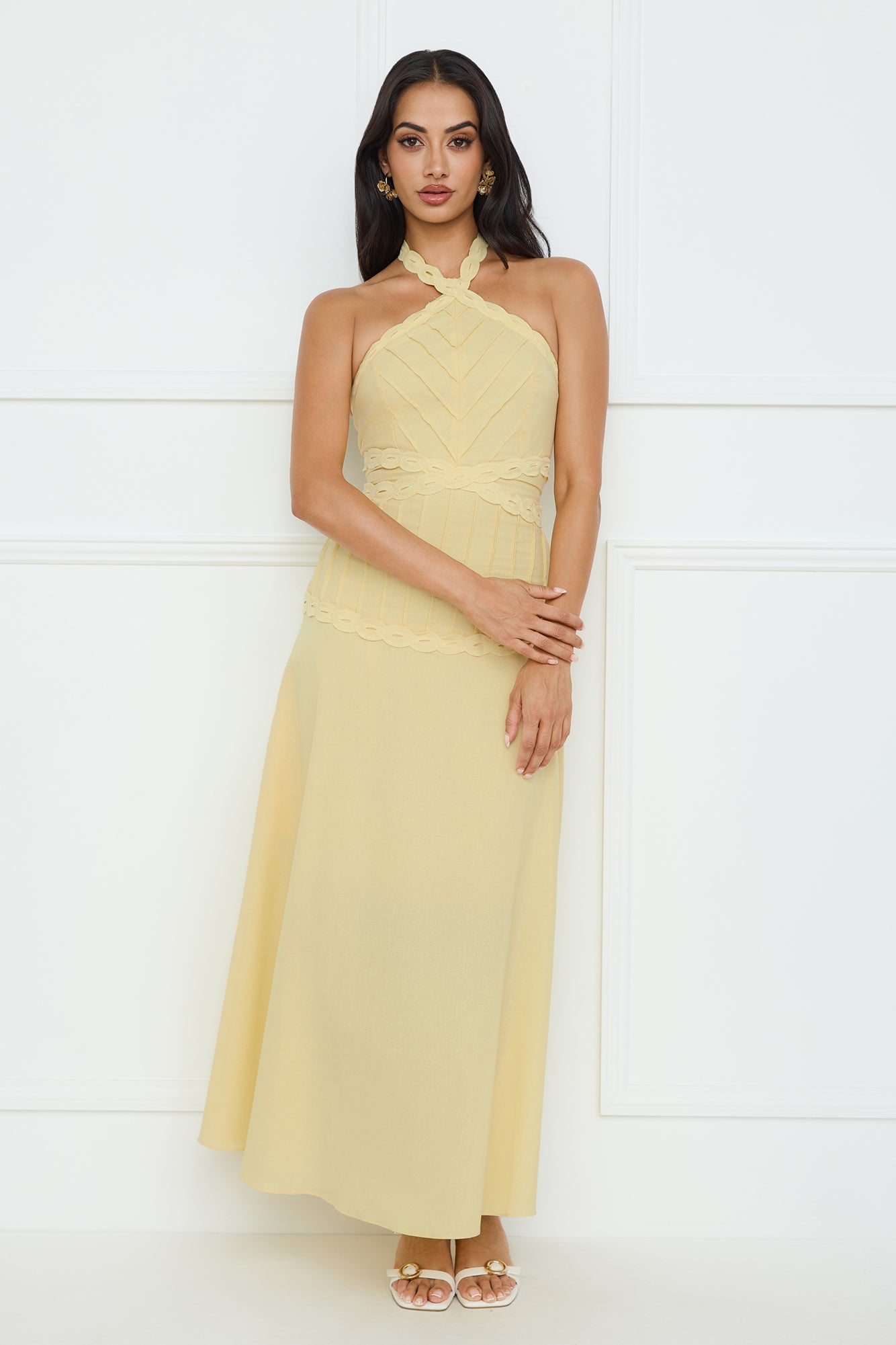 Tropical Honey Halter Maxi Dress Yellow