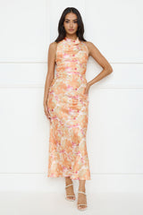 Ocean Spark Satin Maxi Dress Orange