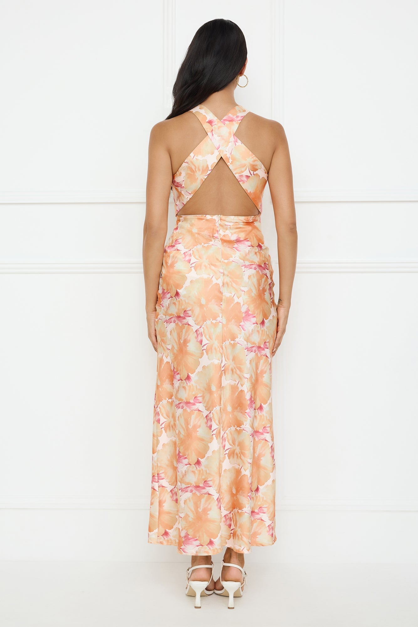 Ocean Spark Satin Maxi Dress Orange