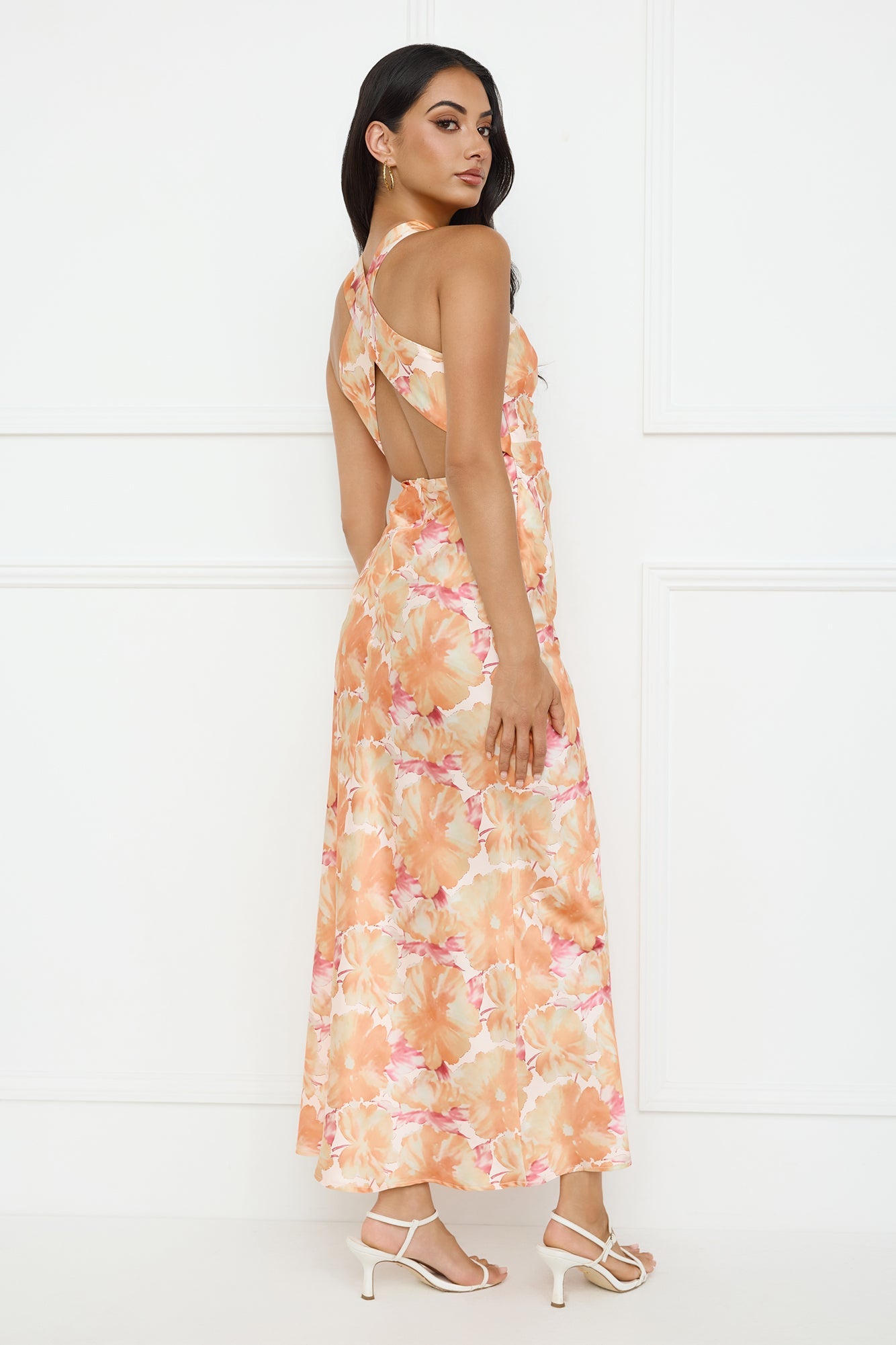 Ocean Spark Satin Maxi Dress Orange
