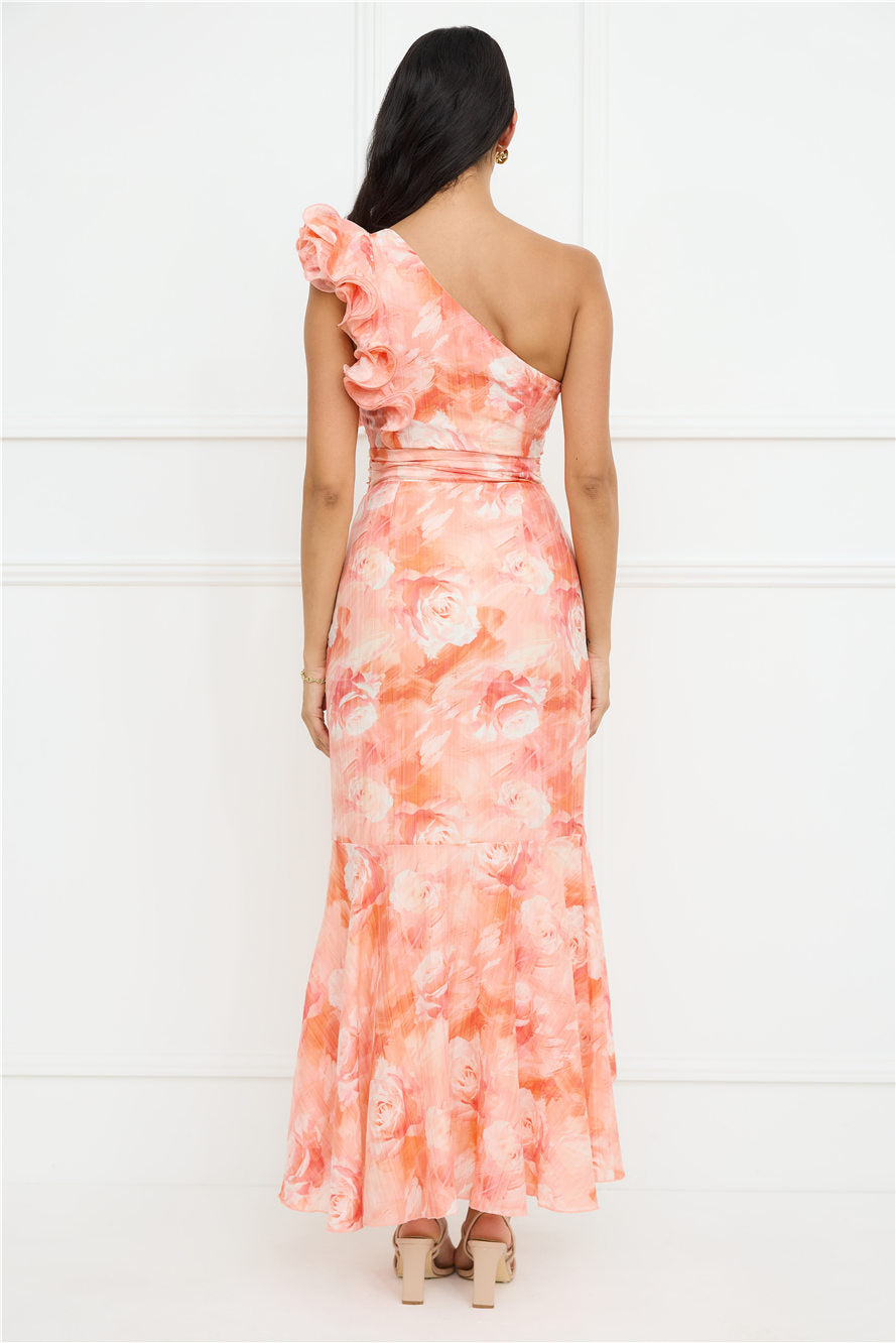 Serene Chic One Shoulder Maxi Dress Peach