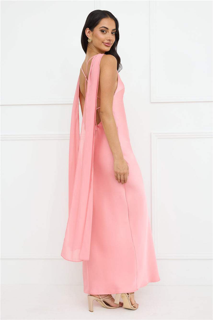 Love Decadence Satin Maxi Dress Pink