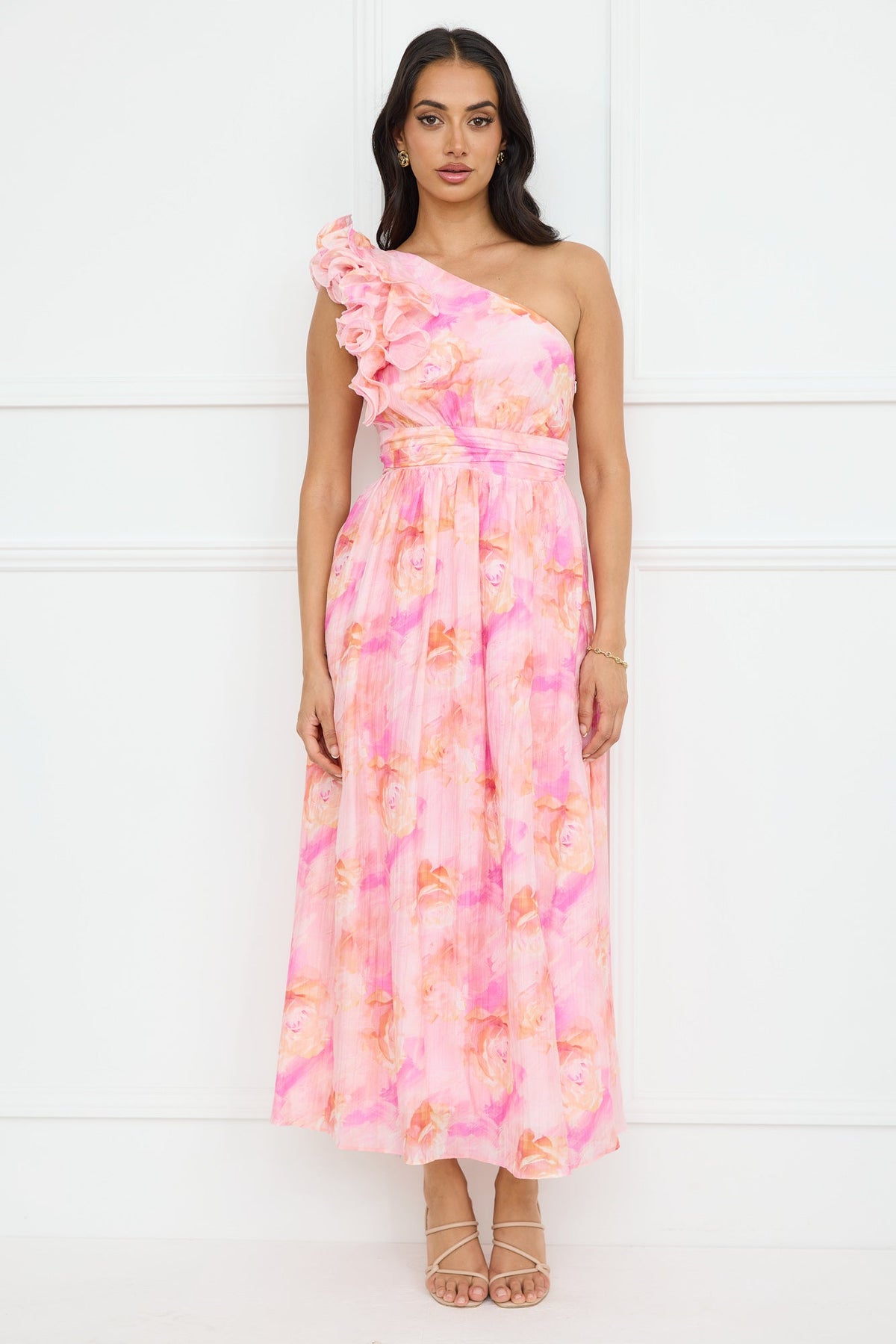 Rosy Haze One Shoulder Maxi Dress Pink
