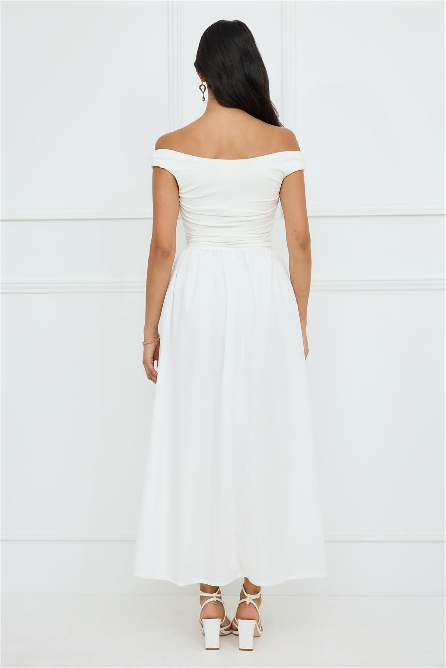 Camellia Charm Off Shoulder Maxi Dress White