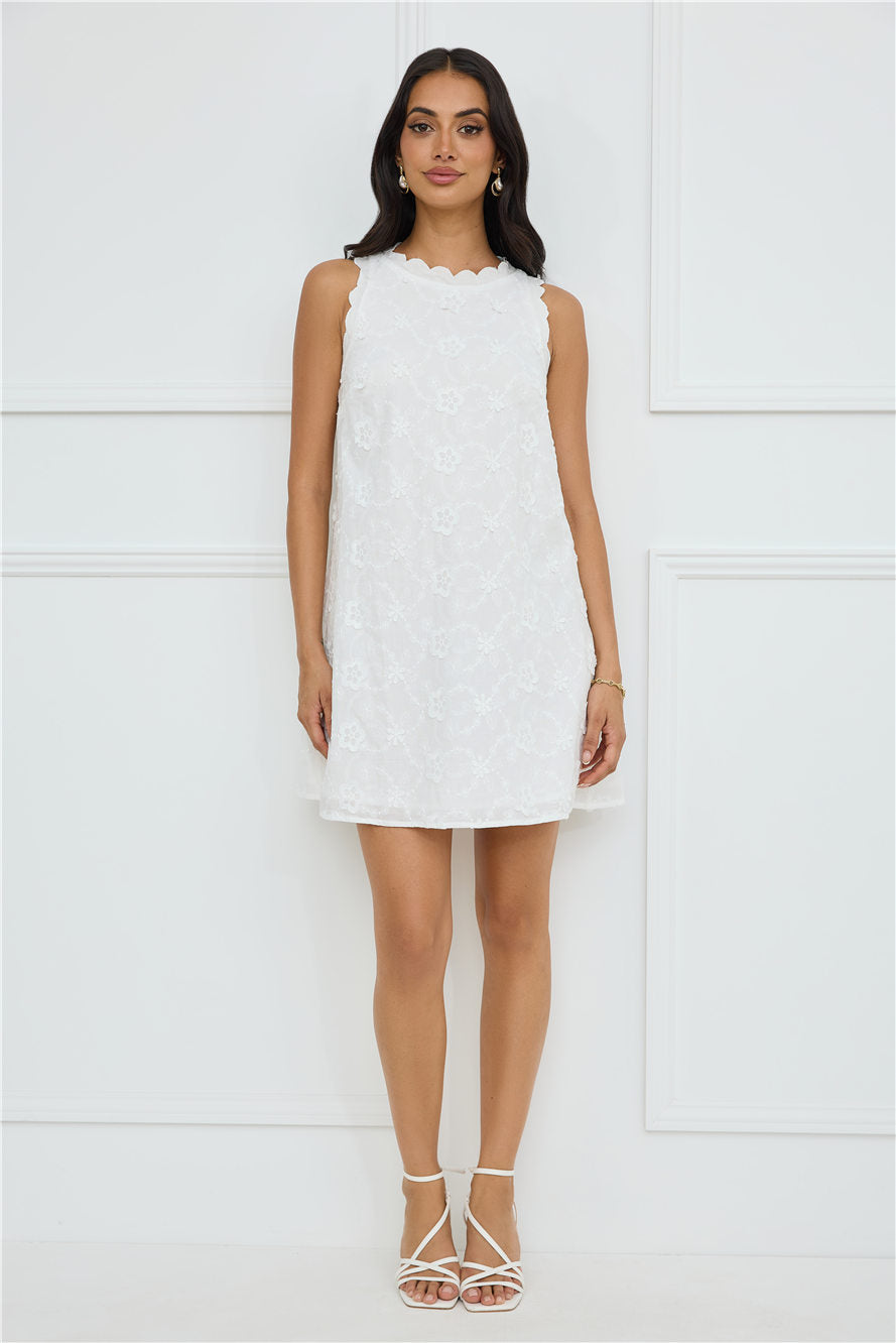 Seashell Chic Embroidered Mini Dress White