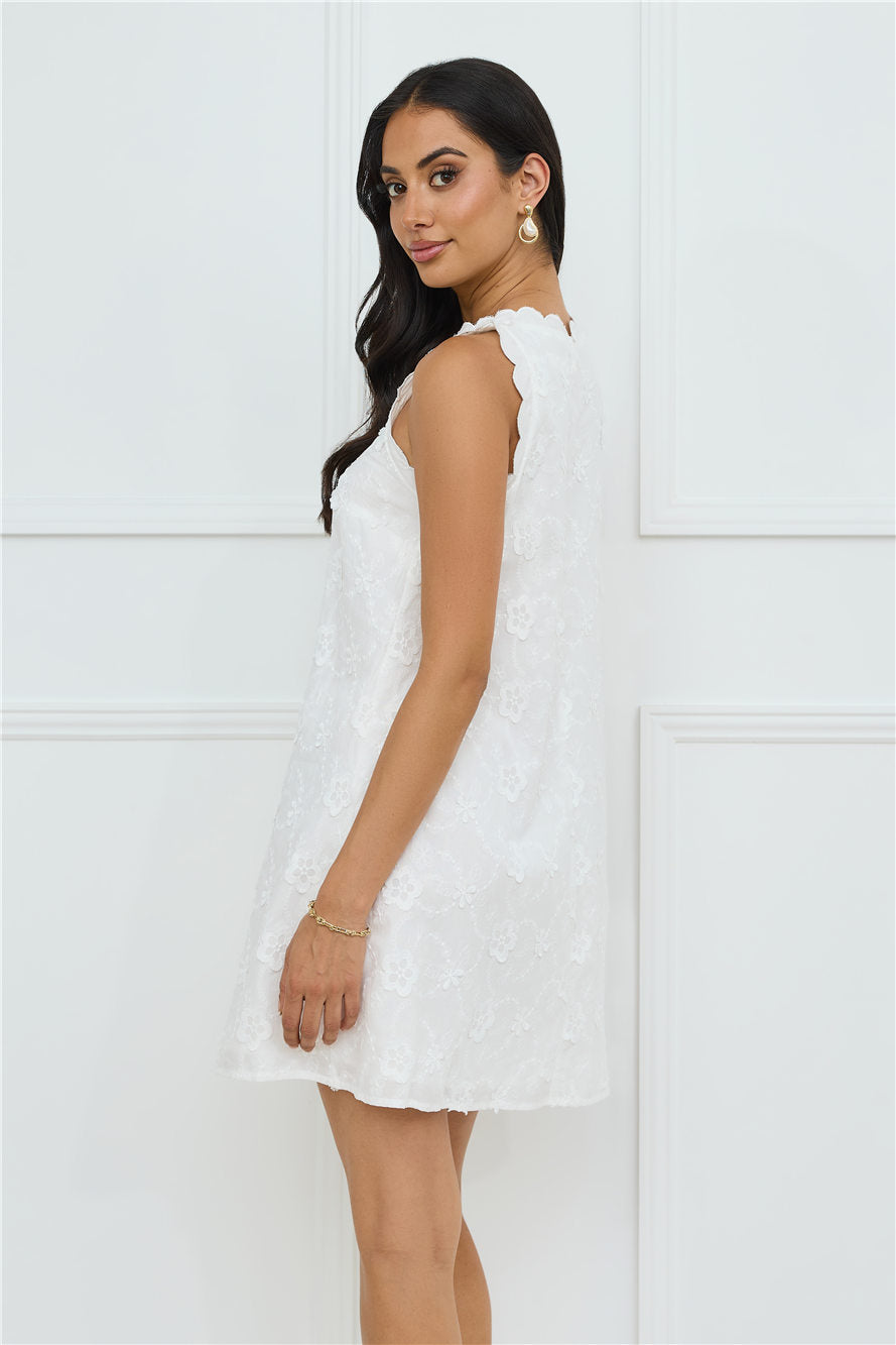 Seashell Chic Embroidered Mini Dress White
