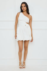Starlit Whisper One Shoulder Bubble Mini Dress White