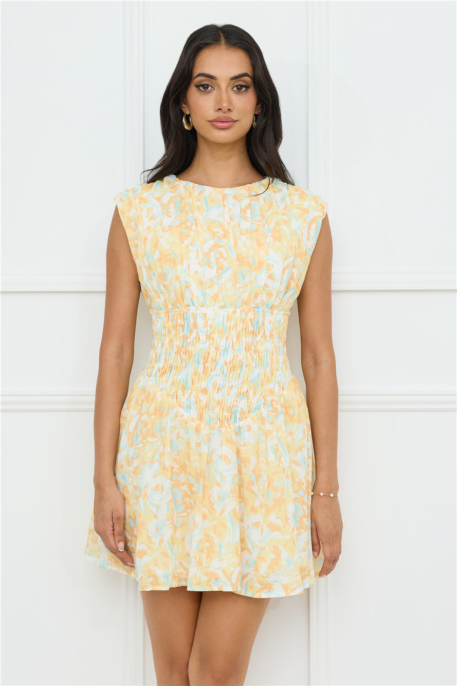 Tropical Haze Mini Dress Yellow