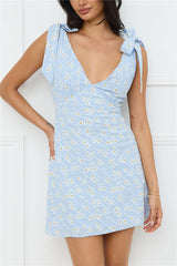 Painted Daisy Mini Dress Blue