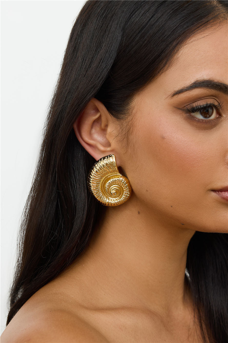 Spiral Seashell Earrings Gold