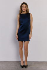 Sleek Sophistication Satin Mini Dress Navy