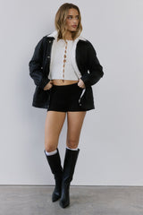 Midnight Snow Faux Leather Biker Jacket Black