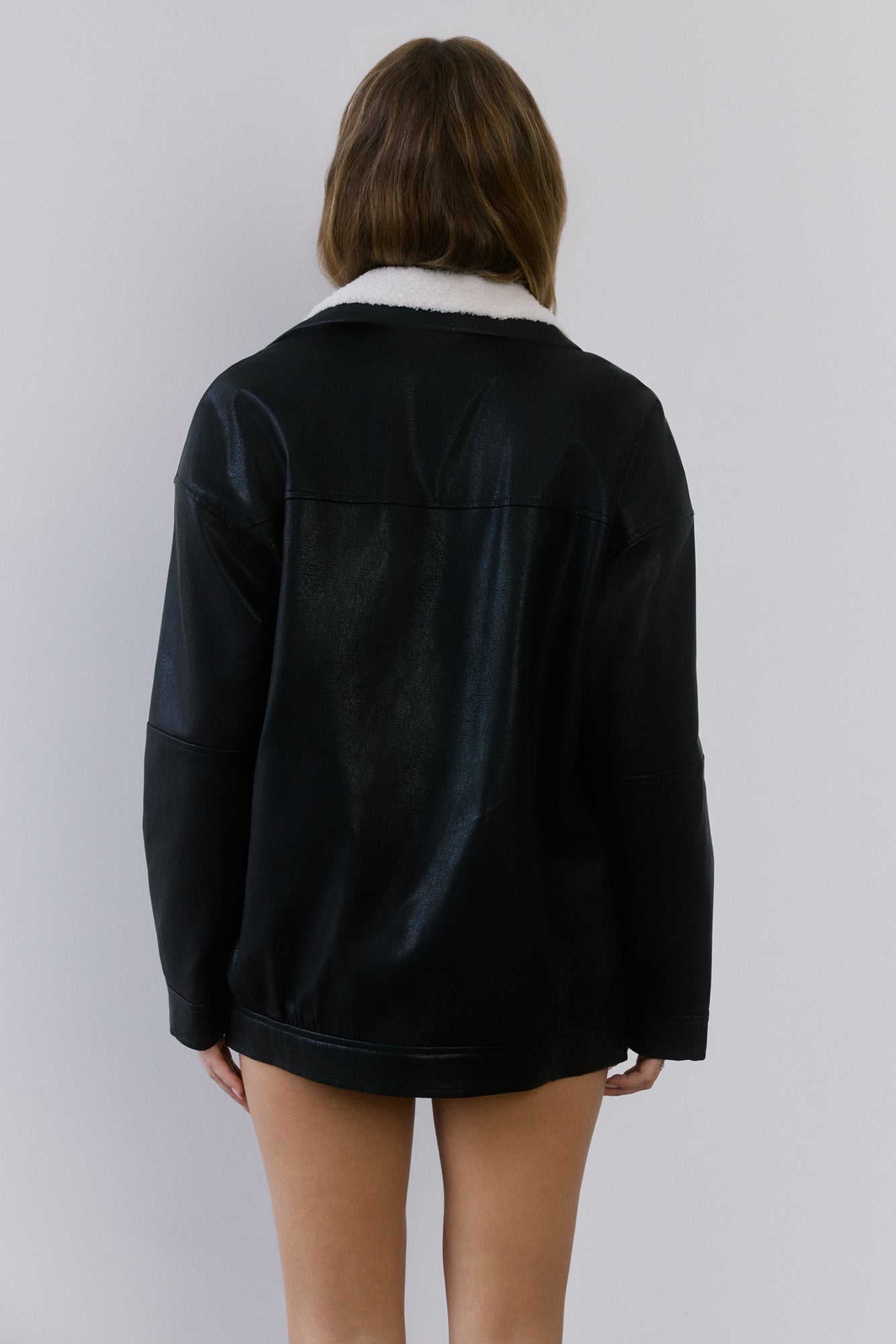 Midnight Snow Faux Leather Biker Jacket Black
