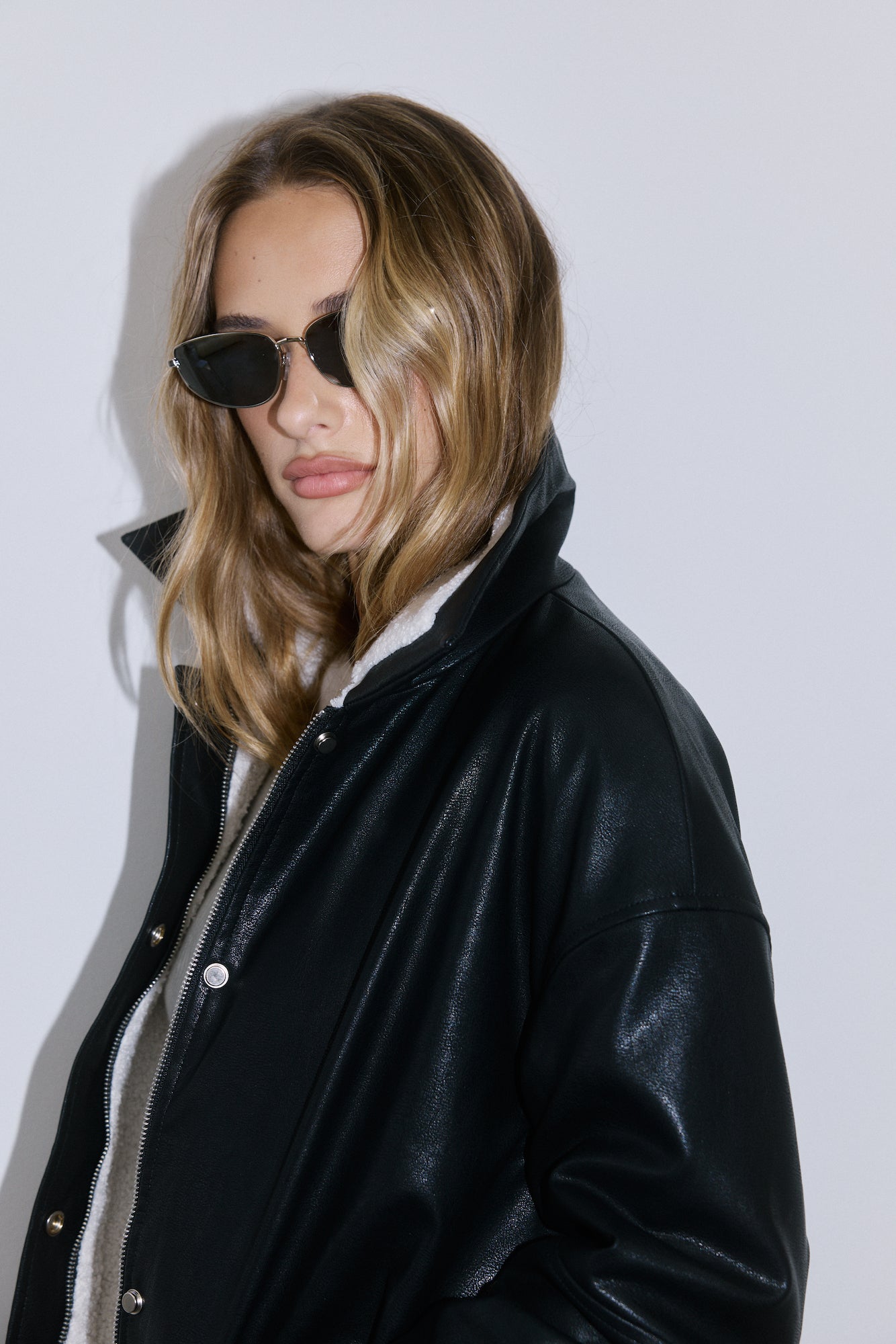 Midnight Snow Faux Leather Biker Jacket Black