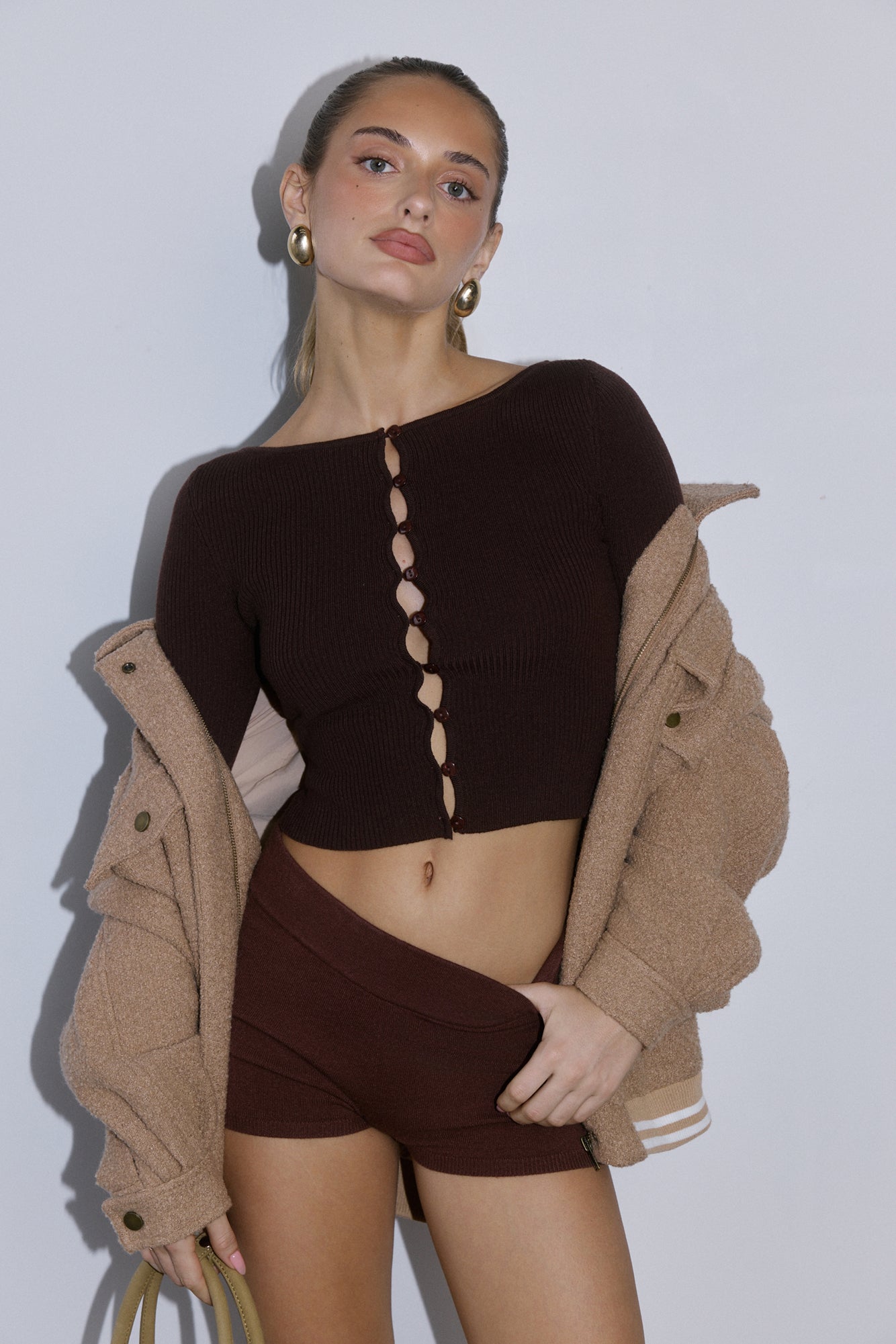 Frosted Nights Ribbed Long Sleeve Top Brown