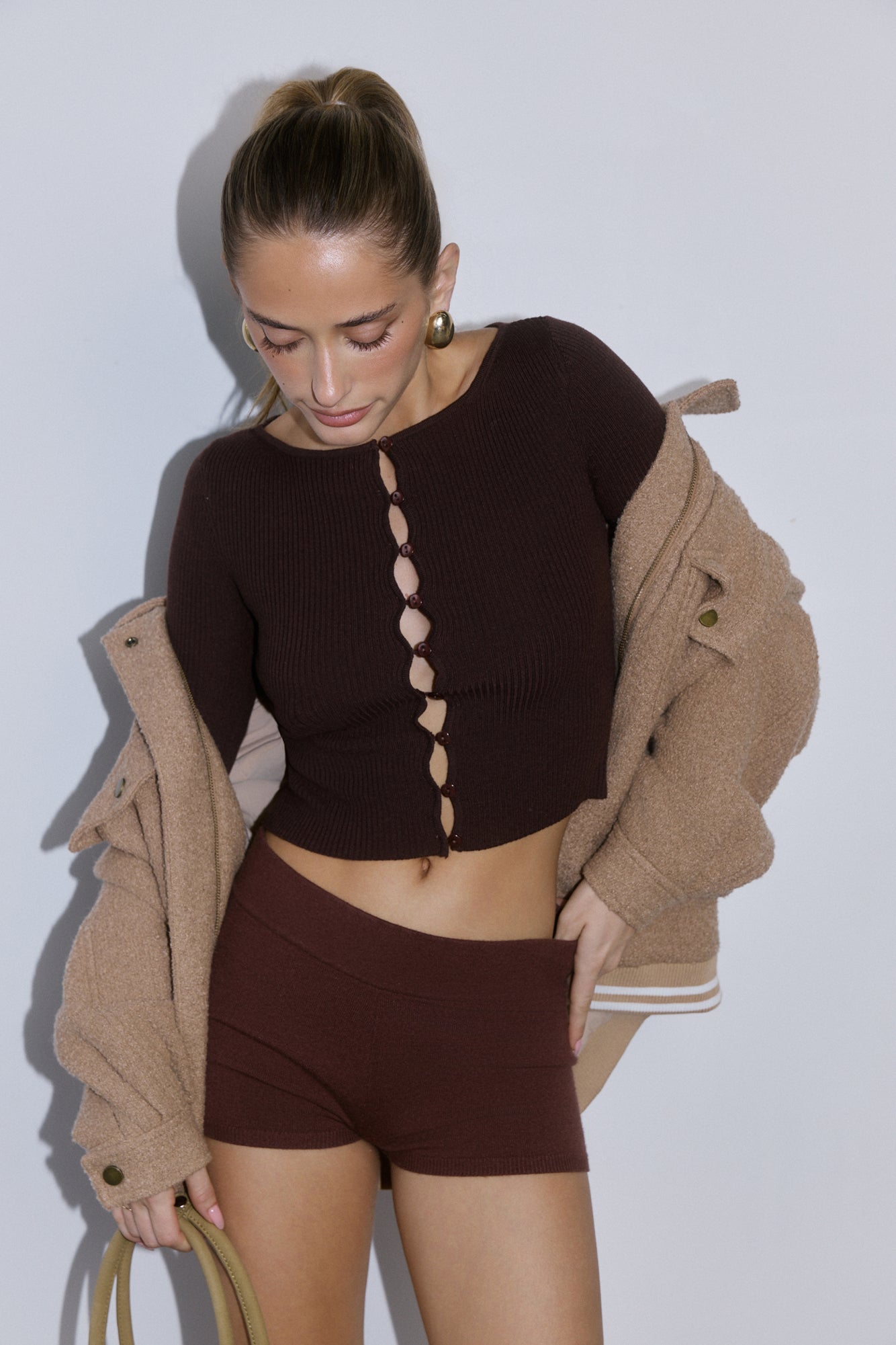 Frosted Nights Ribbed Long Sleeve Top Brown
