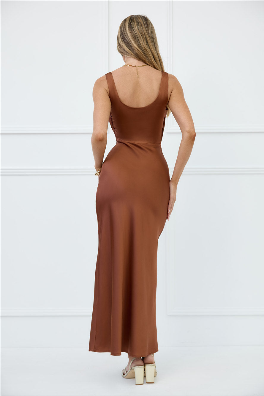 Silken Stars Satin Maxi Dress Brown