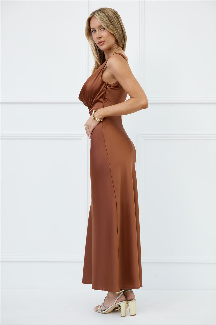 Silken Stars Satin Maxi Dress Brown