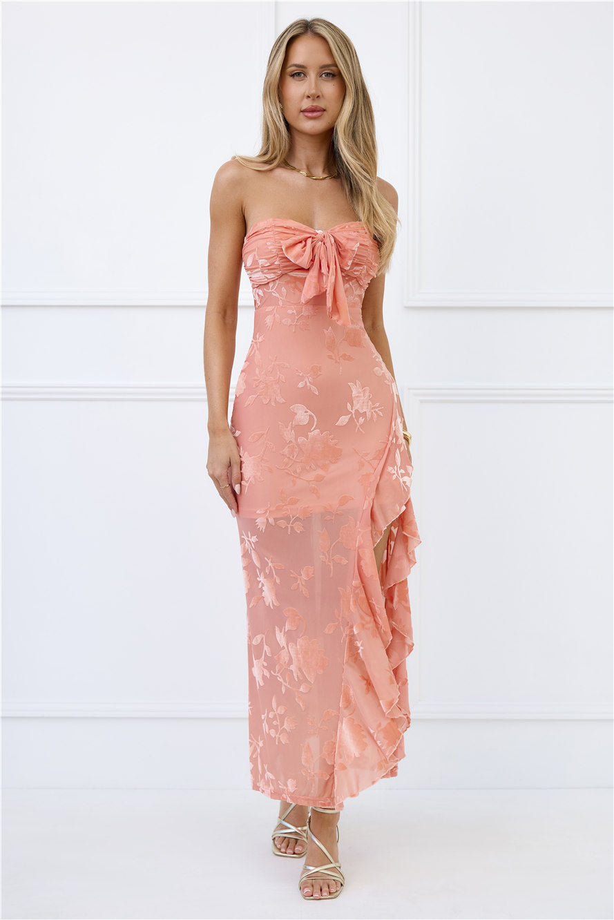 Pretty Moods Only Strapless Maxi Dress Peach
