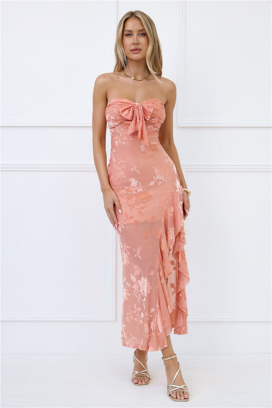 Pretty Moods Only Strapless Maxi Dress Peach