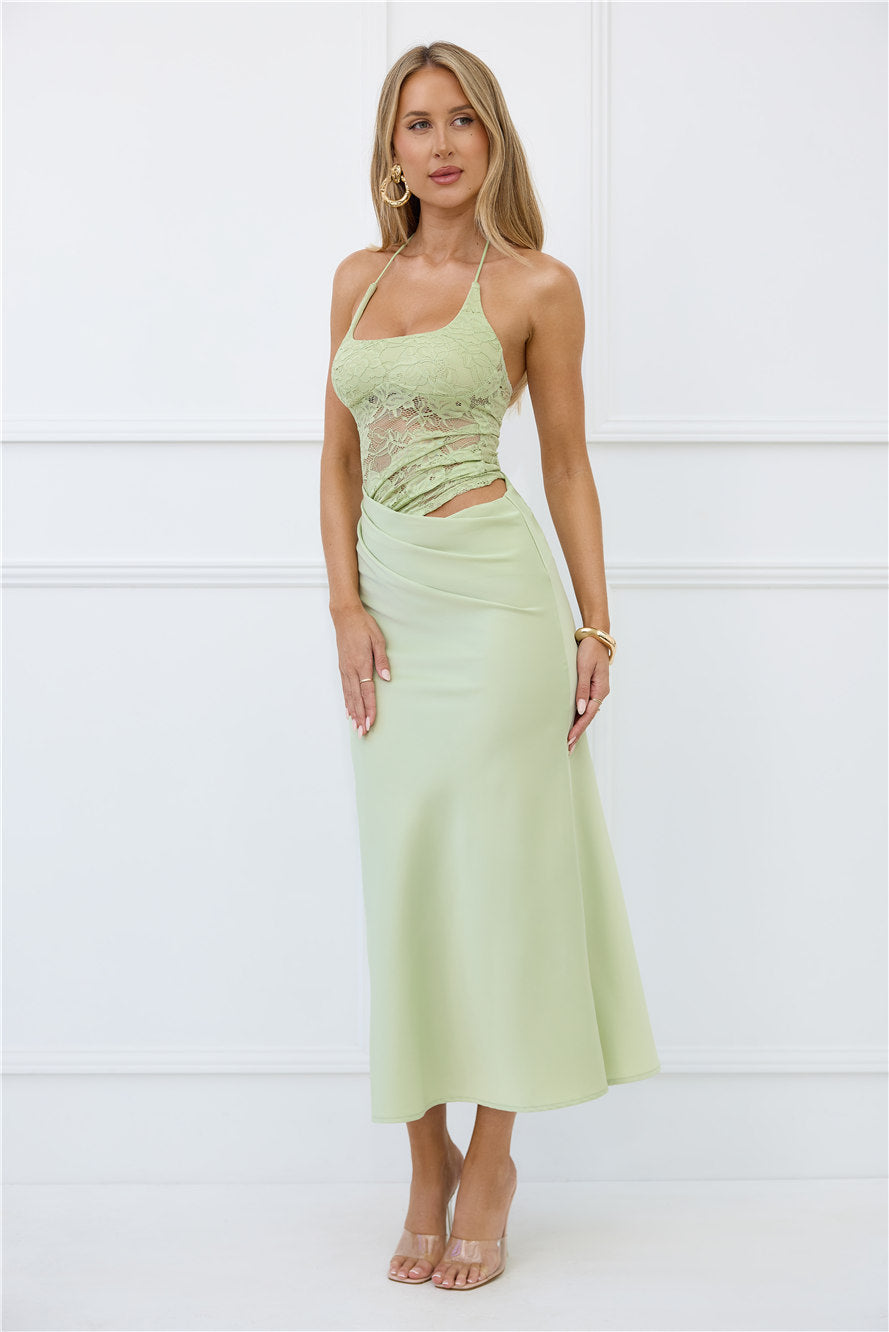 Radiate Positivity Halter Lace Maxi Dress Sage