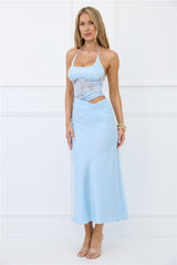 Radiate Positivity Halter Lace Maxi Dress Blue