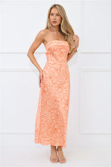 Sunburst Sparkle Strapless Satin Maxi Dress Orange