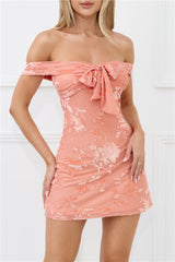 Fierce Dreams Off Shoulder Mesh Mini Dress Peach