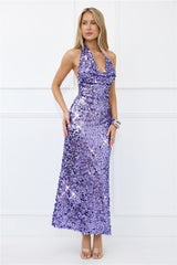 Shimmer Dreams Halter Sequin Maxi Dress Purple