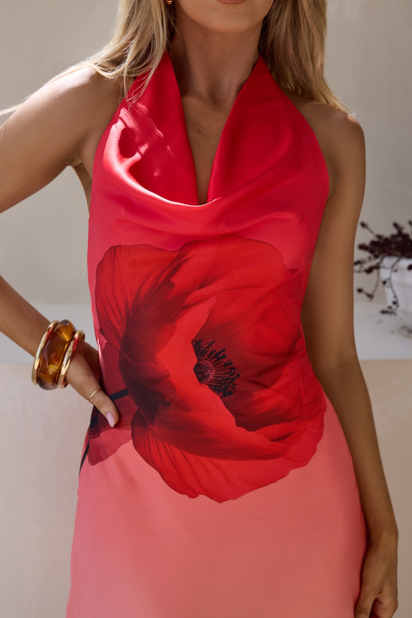 Eden’s Rose Satin Halter Mini Dress Red