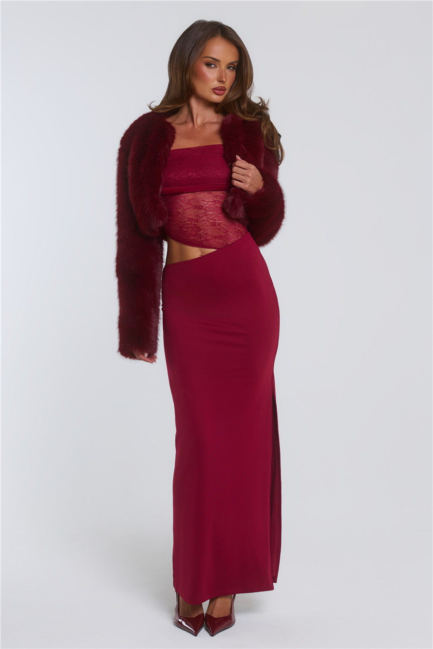St Moritz Soirée Faux Fur Cropped Jacket Wine