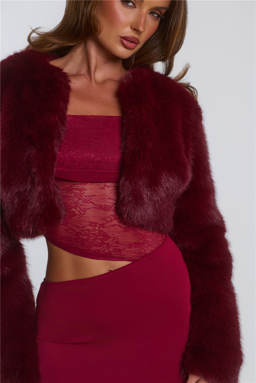 St Moritz Soirée Faux Fur Cropped Jacket Wine