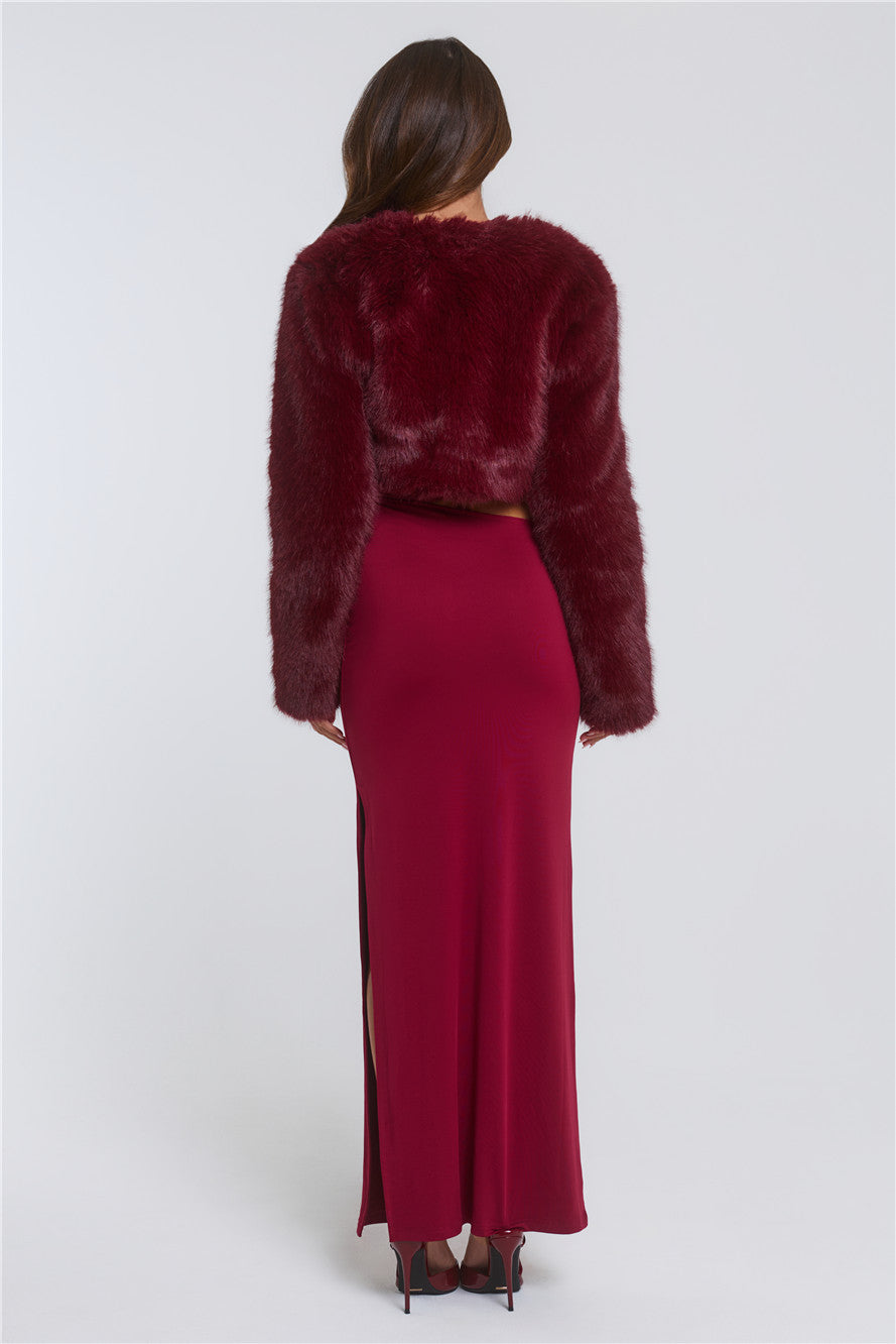 St Moritz Soirée Faux Fur Cropped Jacket Wine