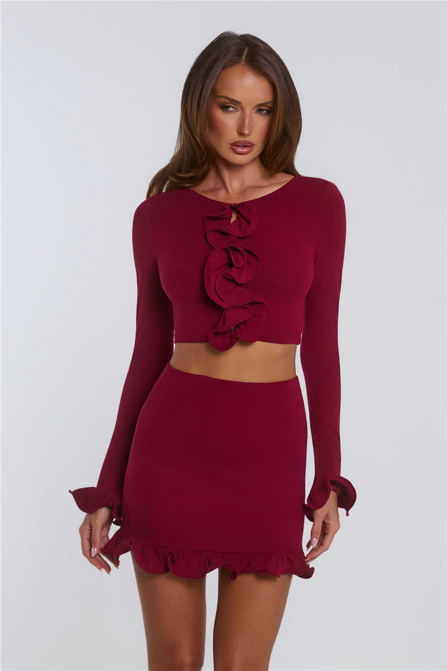 Summer Lush Long Sleeve Crop Top Wine